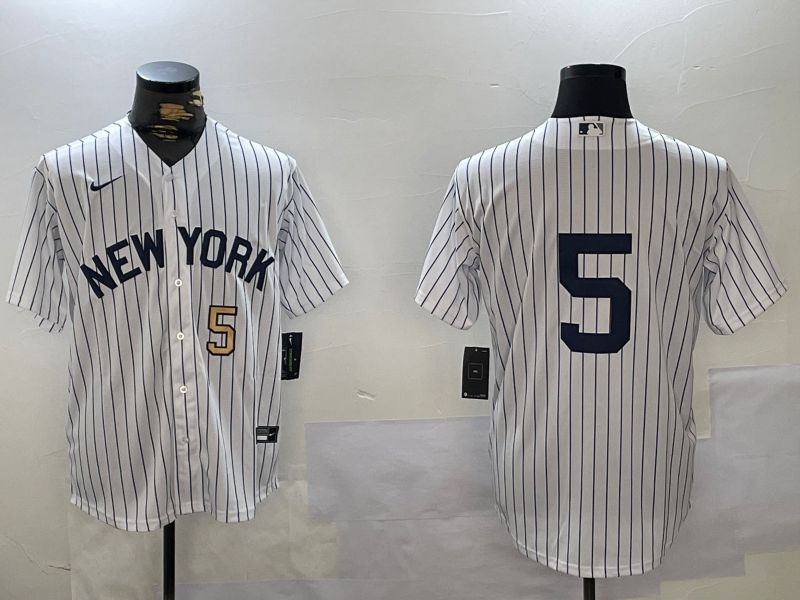 Men New York Yankees #5 No Name White Stripe Fashion Nike 2024 MLB Jersey style 2
